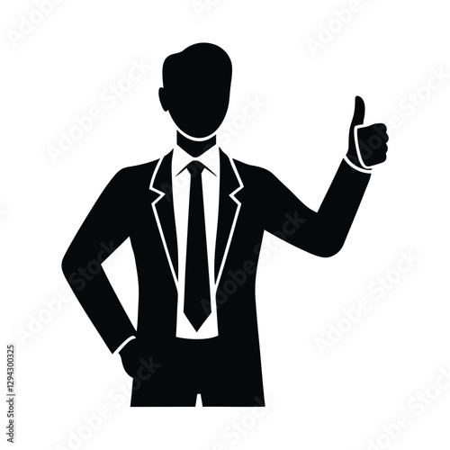 Cheerful business person silhouette confidently shows a strong thumbs up to endorse promising ideas