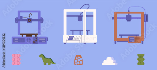 3D Printers with Printed Objects Illustration