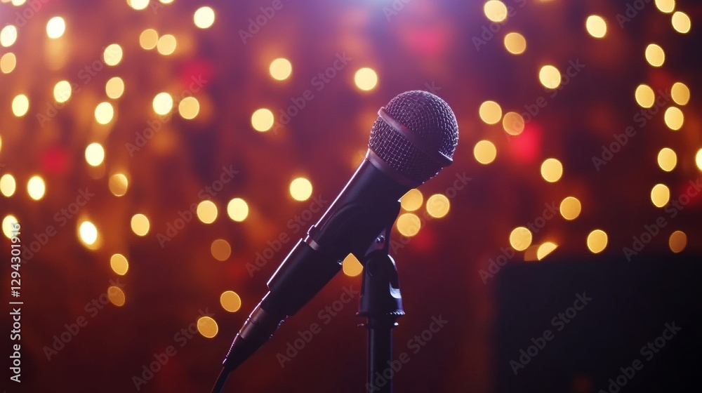 Obraz premium close-up of a microphone with bokeh background