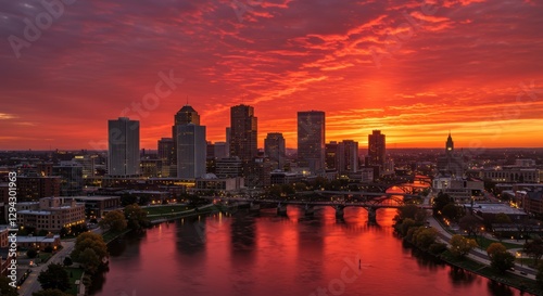 Wallpaper Mural Vibrant sunset over urban skyline reflecting on river with dramatic clouds Torontodigital.ca