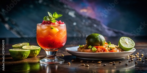 Refreshing Camu Camu Cocktail with Peruvian Food - Vibrant Stock Photo