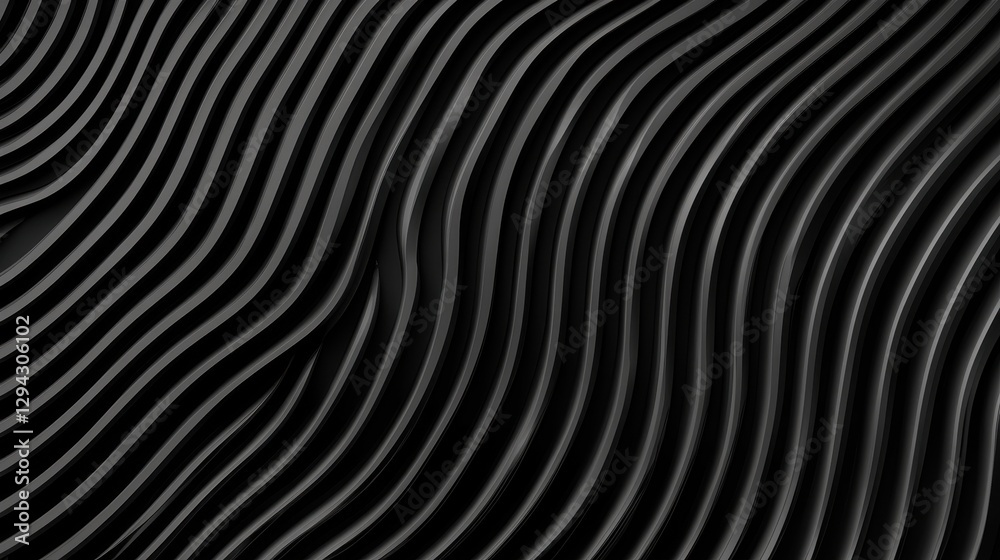 Elegant Curved Black Waves with Smooth Textures and Shadows