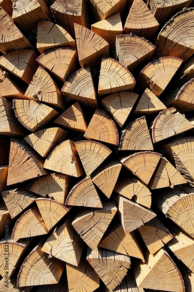 A Stack of Triangular Wood Pieces, Sunlit and Showing Grain Detail, Ready for Winter Fires A Stack of Triangular Wood Pieces, Sunlit and Showing Grain Detail, Ready for Winter Fires