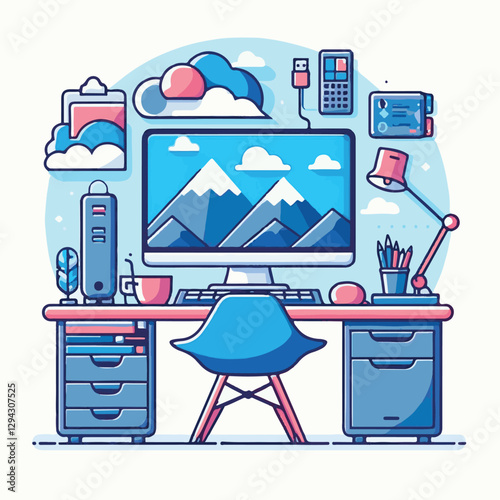 computer, technology, digital, business, communication, laptop, tech, device, design, pc, work, internet, office, web, desktop, monitor, employee, information, modern, data, electronic, vector, backgr