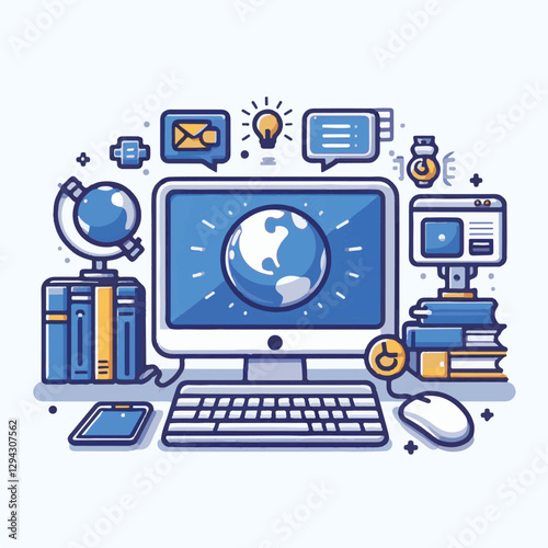 computer, technology, digital, business, communication, laptop, tech, device, design, pc, work, internet, office, web, desktop, monitor, employee, information, modern, data, electronic, vector, backgr
