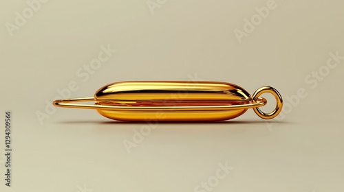 Golden oblong pendant, studio shot, minimalist background