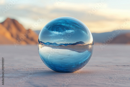 A serene glass sphere reflecting vibrant landscapes, capturing the essence of nature with stunning clarity and depth.