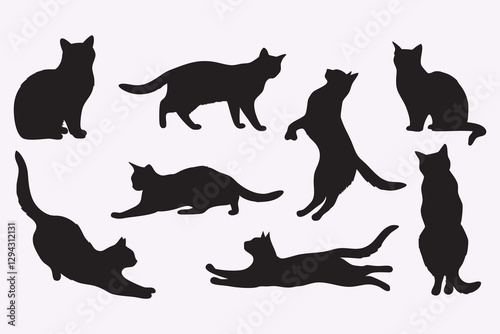 Photography Cats black set, Cat silhouette set, black cats in different poses, Cat Illustrat
