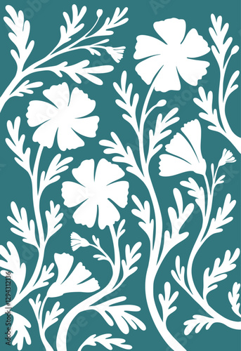 Botanical vintage poster. Floristic vector illustration. Blue flower composition