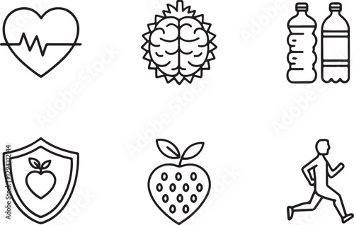 Good health editable flat stroke line art icon set. Outline of wellness body health condition. Vector illustration on a white background.