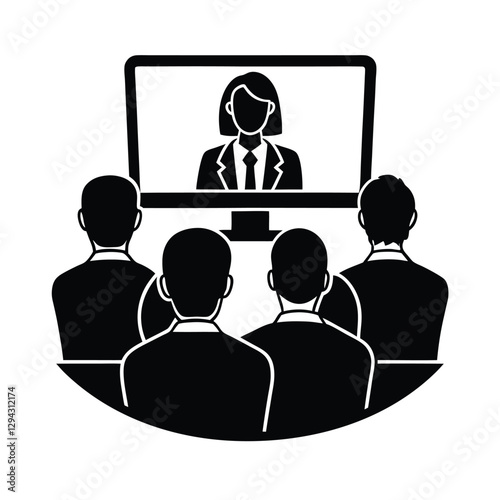Corporate team silhouette attentively watches an engaging live virtual presentation session