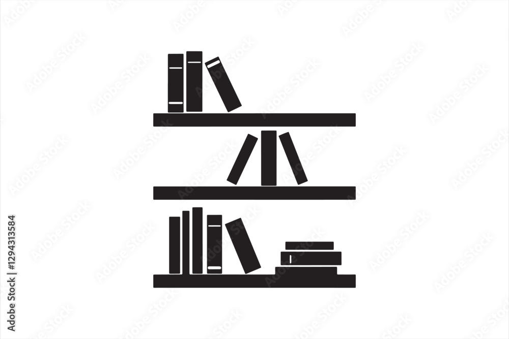 Clean Bookshelf Silhouette Graphic Bookshelf with Books Vector Art Clean Bookshelf Silhouette Graphic Bookshelf with Books Vector Art