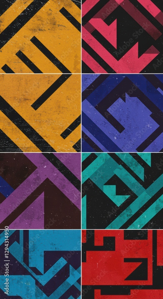 Fototapeta premium Geometric abstract art collection: bold colors and dynamic patterns