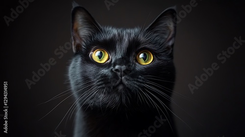 Majestic Black Cat Portrait, Dark Background