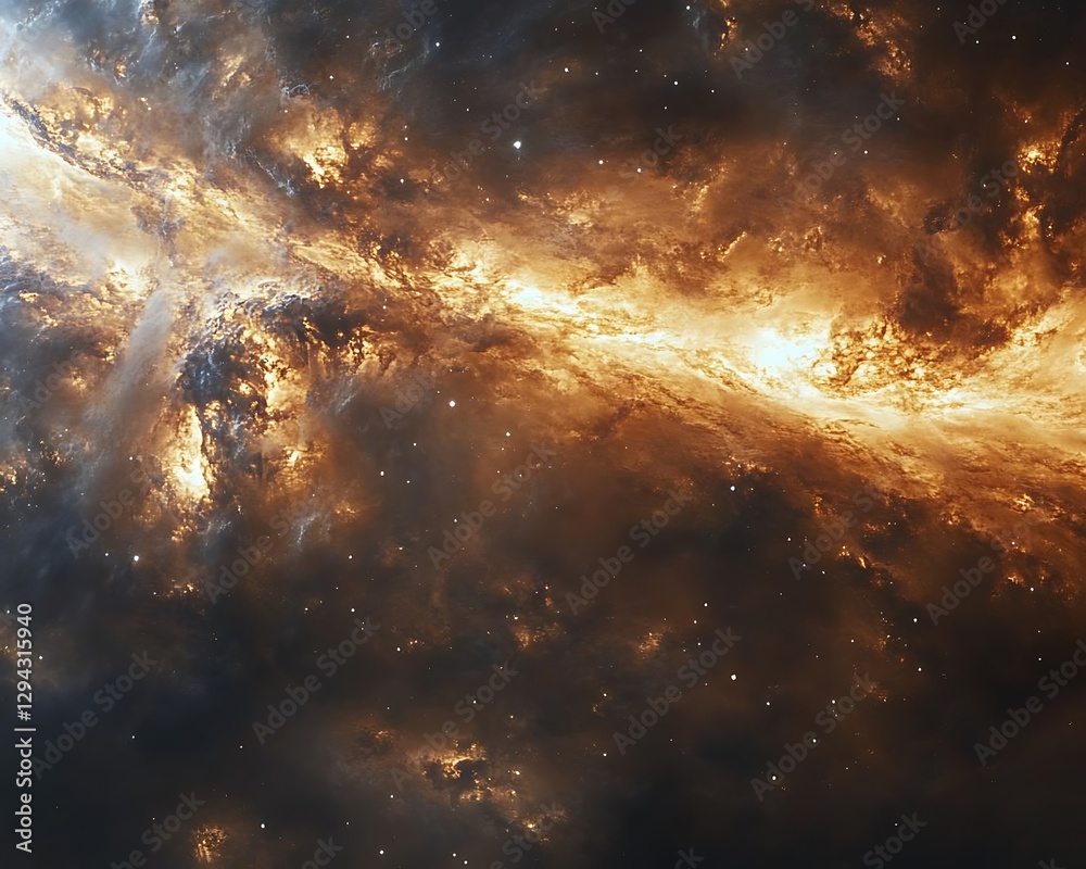 Naklejka premium A luminous galaxy depicted with celestial clouds and starlight