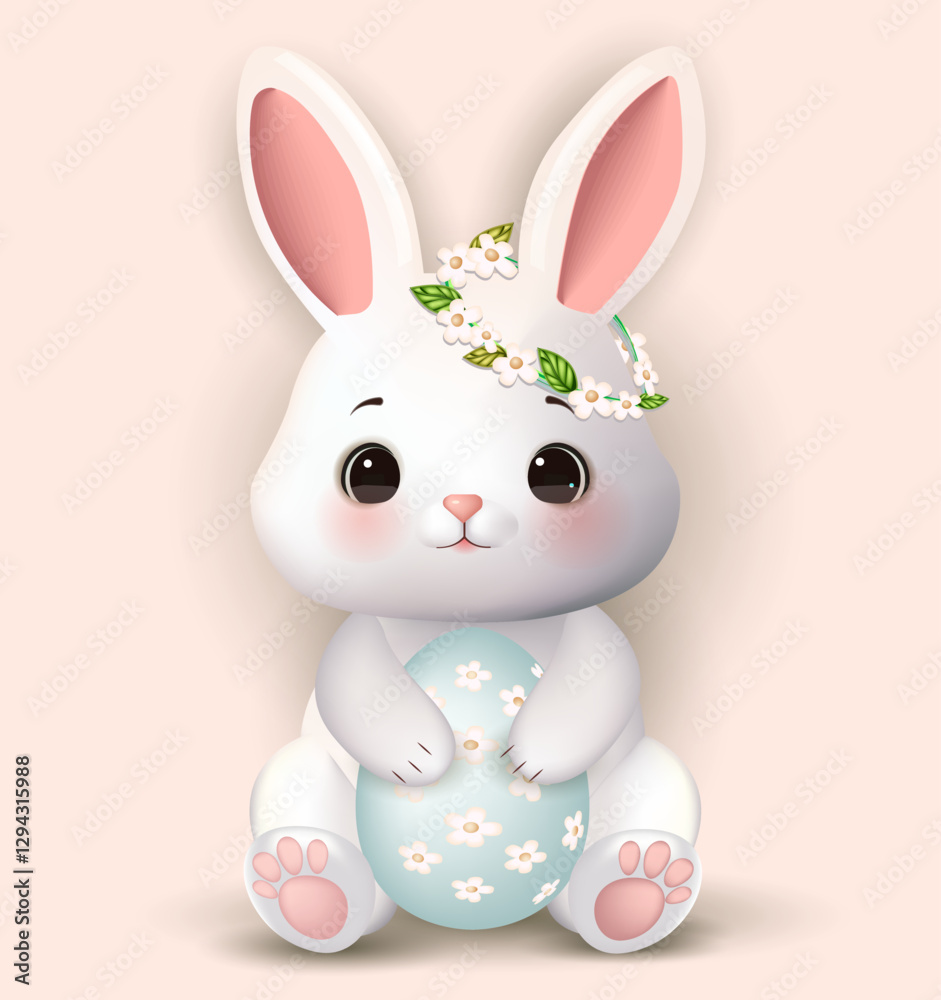 Fototapeta premium Cute bunny in a wreath with an easter egg