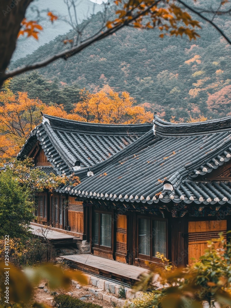The Korean Traditional House is located within the forested mountains The Korean Traditional House is located within the forested mountains