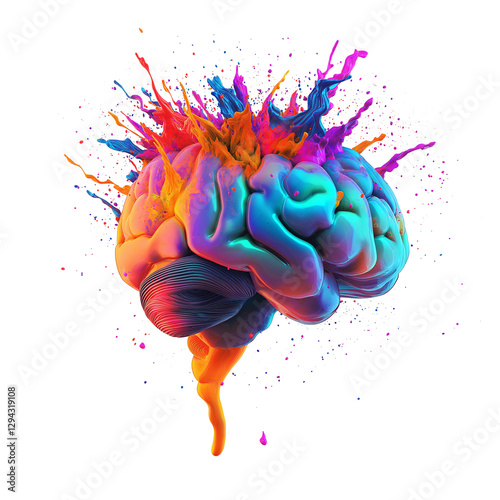 A colorful brain with a splash of paint on it