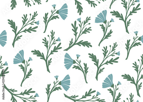 Floral seamless vector pattern. Botanical vintage background. Blue flower wallpaper