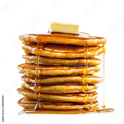 Stacked Pancakes with Butter and Syrup ,transparent background