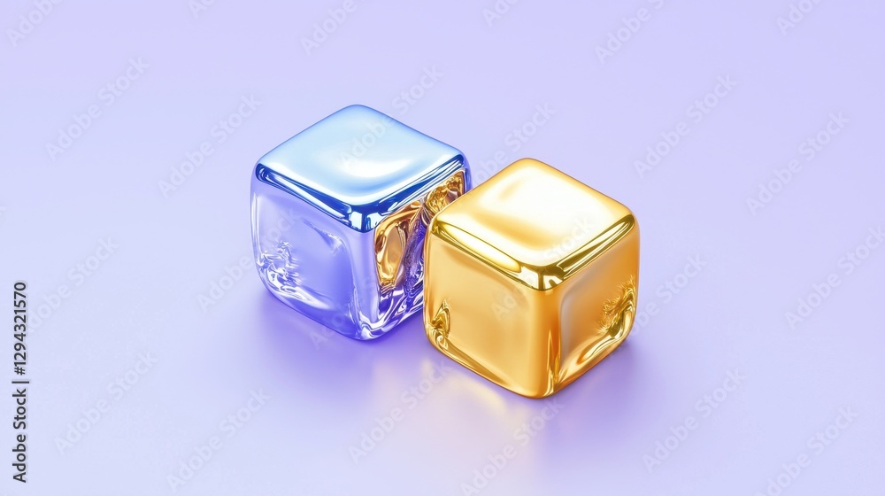 Abstract Metallic Cubes Gold and Blue Shiny Cubes on Purple Background 3D Render Abstract Metallic Cubes Gold and Blue Shiny Cubes on Purple Background 3D Render