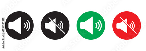 speaker, sound, volume icon set , low and hight level volume speaker icon. voice, audio, silent, mute icons in flat style for media player app and website