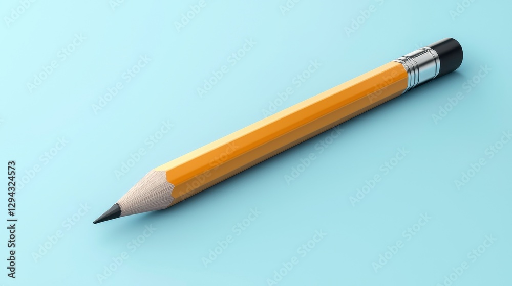 Yellow Pencil on Light Blue Background Stationery Writing Education Concept