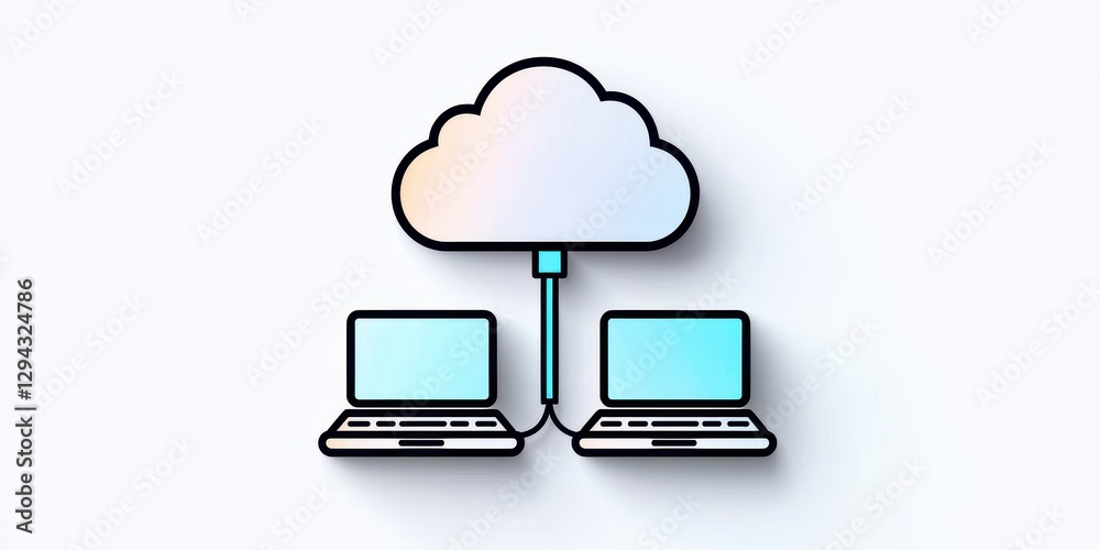 Cloud computing technology with data network. Cloud computing illustration connecting two laptops for data transfer. Cloud computing technology with data network. Cloud computing illustration connecting two laptops for data transfer.