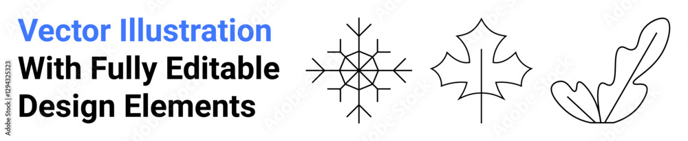Snowflake, maple leaf, and feather in clean line art style. Ideal for seasonal themes, nature concepts, craft designs, branding, logos, vector art digital prints flat landing page banner Snowflake, maple leaf, and feather in clean line art style. Ideal for seasonal themes, nature concepts, craft designs, branding, logos, vector art digital prints flat landing page banner