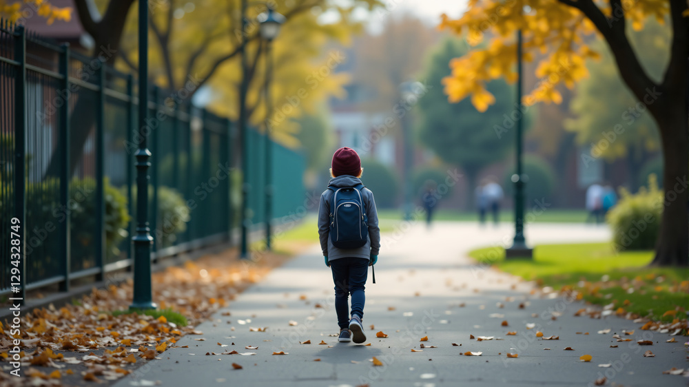 Fototapeta premium A Child Walking in Autumn Leaves