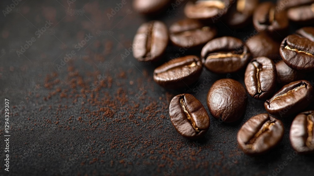 Closeup of coffee beans on a dark background- Closeup of coffee beans on a dark background-