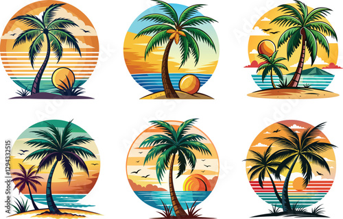 Coconut tree and palm silhouette vector illustration