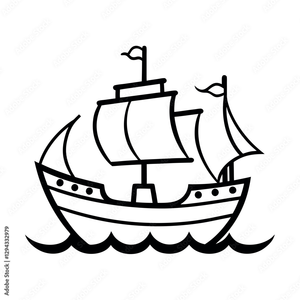 Traditional Galleon Line Art Vector for Illustrations Traditional Galleon Line Art Vector for Illustrations