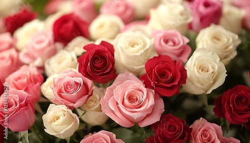 Beautiful roses in shades of pink red and white colors
