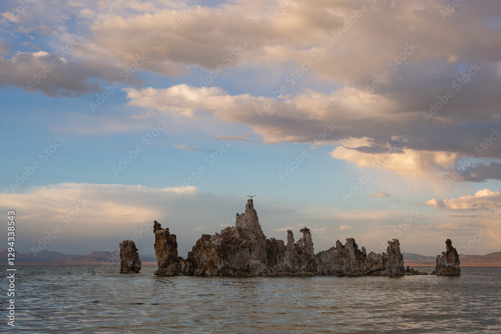 A brilliant sunset over rock formations in Mono Lake, California. A brilliant sunset over rock formations in Mono Lake, California.