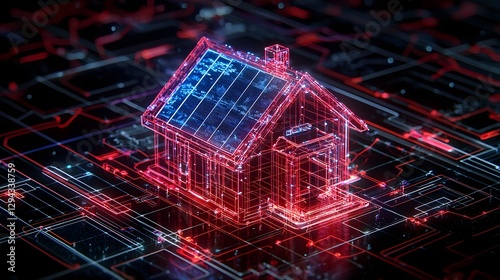 Obraz na płótnie Highly detailed 3D isometric blueprint showcasing the design of an energy positive smart home featuring transparent solar panels AI assisted energy distribution w salonie