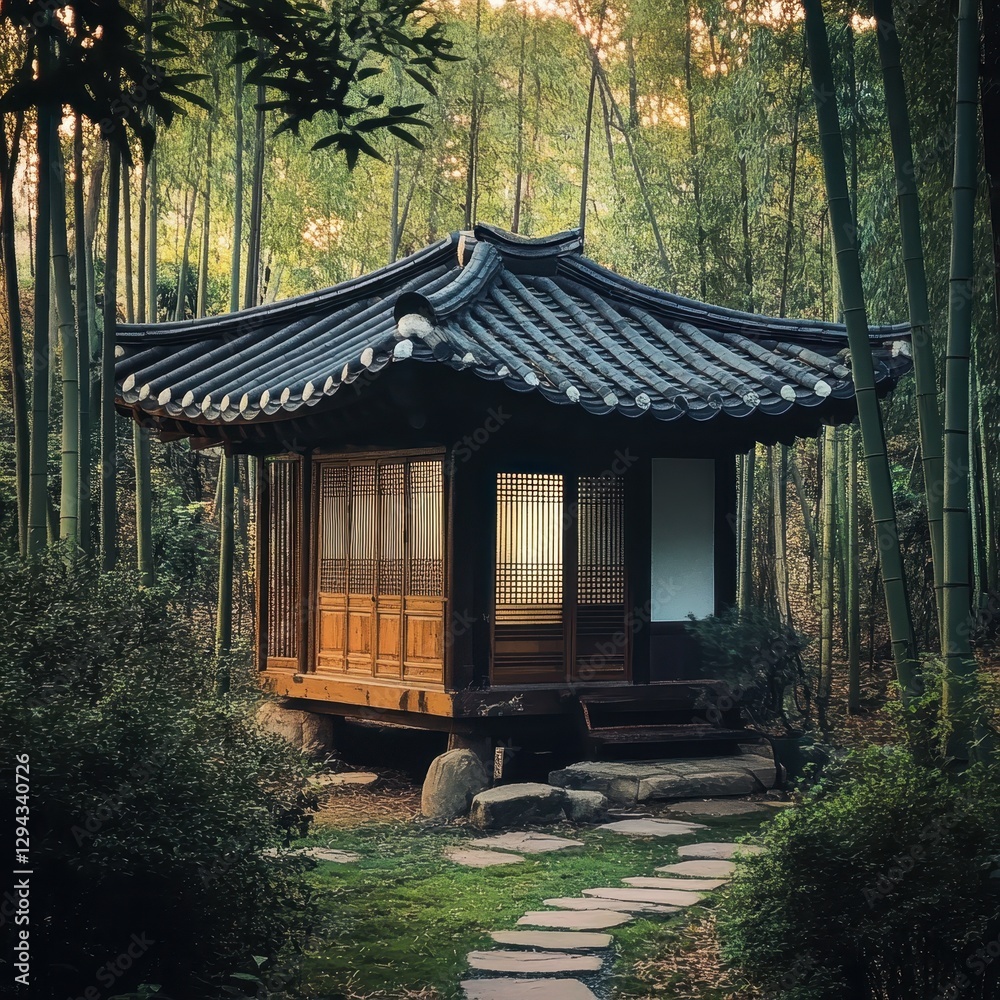 This beautiful building is a traditional korean gazebo in the forest This beautiful building is a traditional korean gazebo in the forest