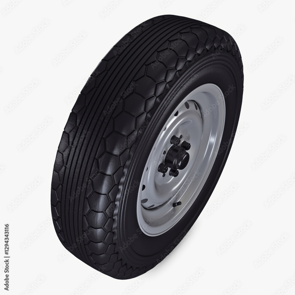 Illustration 3D Car Wheel with Classic Steel and Chrome Design Illustration 3D Car Wheel with Classic Steel and Chrome Design