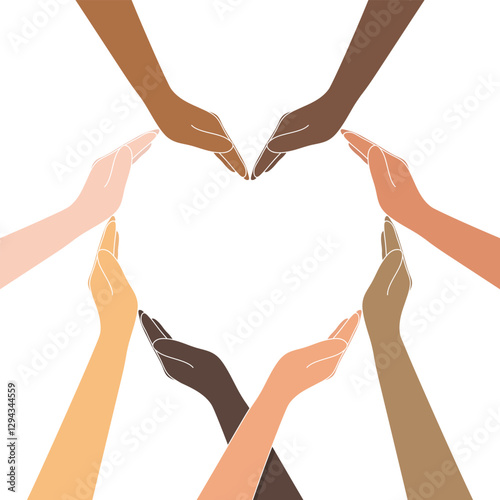 Eight hands forming a heart. Hands form a heart symbol, symbolizing peace and a life full of love