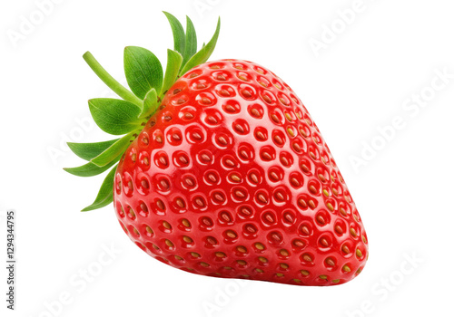 Isolated Ripe Red Strawberry with Green Stem