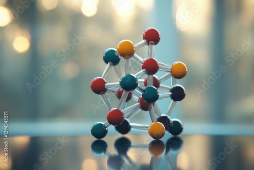 A colorful molecular model illustrates atomic structure and bonding in chemistry. photo