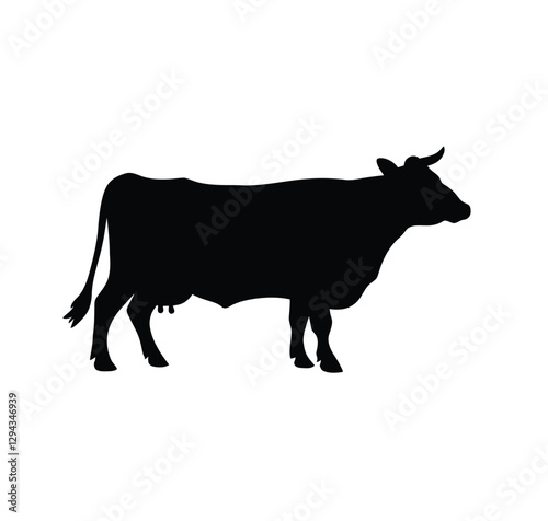 Black Silhouette of a Standing Cow Vector Illustration on White Background