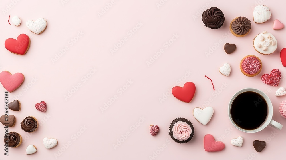 Fototapeta premium Sweet Treats and Coffee on Soft Pink Background for Celebration