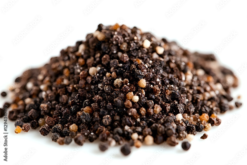 Heap of mixed black, white and pink peppercorns on white background, macro food photography showing texture and details of whole dried spices. Heap of mixed black, white and pink peppercorns on white background, macro food photography showing texture and details of whole dried spices.