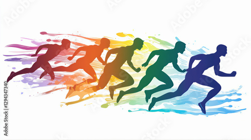Silhouettes of track and field relay race runner, exercise and fitness. Silhouette of professional sprinter track athletes in action running, jugging sport competition