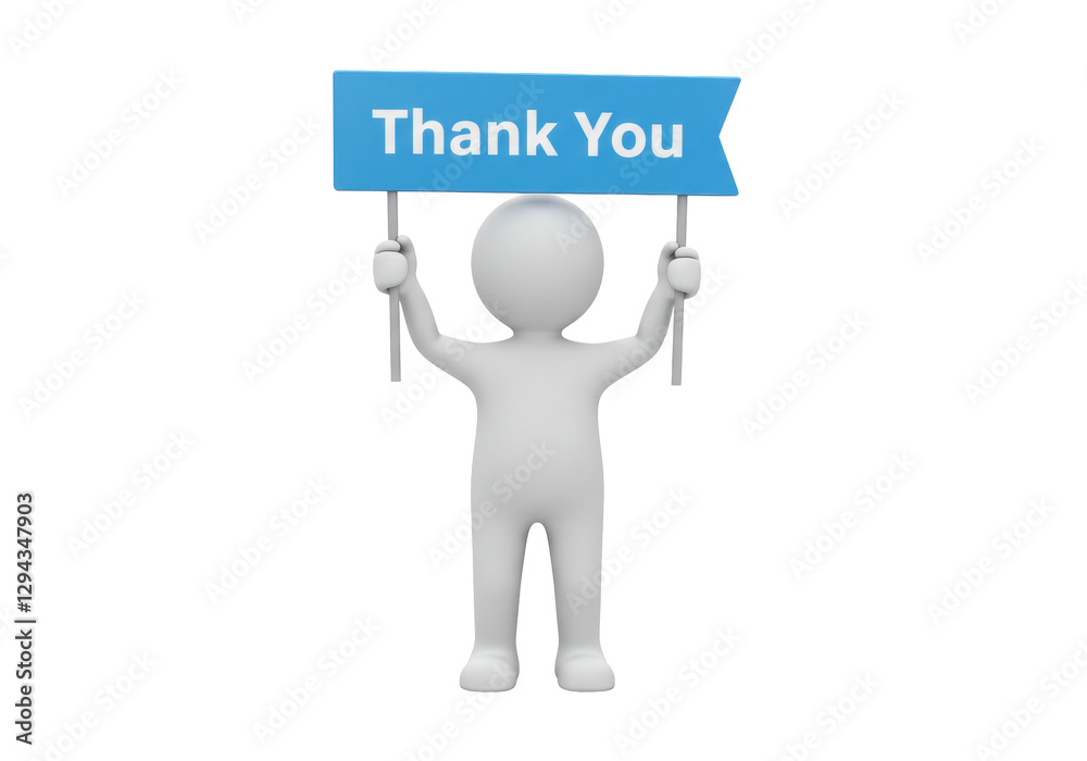 Isolated 3D Man Holding a Thank You Sign Isolated 3D Man Holding a Thank You Sign