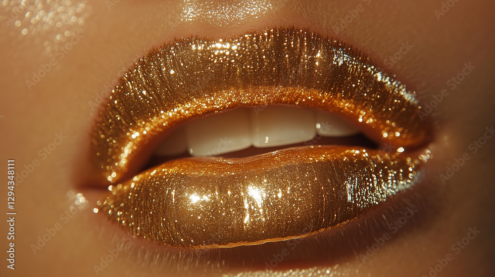 Obraz premium Golden lips with a luxurious shimmer