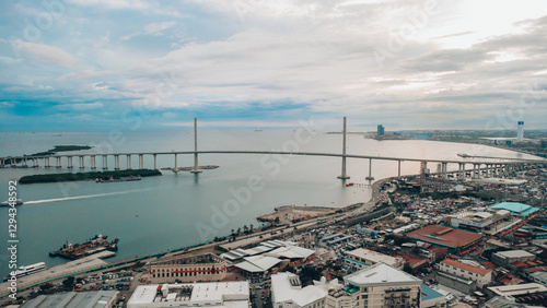 Panoramic Aerial View of Cebu-Cordova Link Expressway and Waterfront in Cebu, Philippines