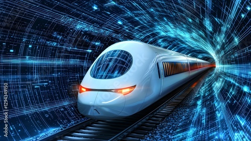Stunning 3D rendering of a hyperloop train speeding through a futuristic city tunnel showcasing the advanced engineering and urban design of this cutting edge transportation technology