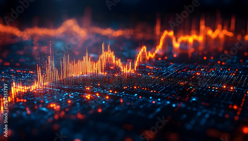 Abstract financial graph with lines and glowing points displaying market trends